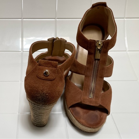 Michael Kors Brown Suede Wedge Platform Espadrille Sandals with Zippers size 11 - Picture 1 of 14